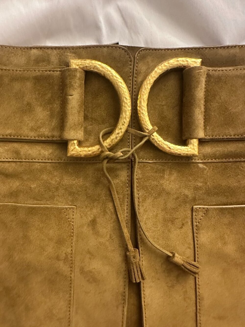 Tom Ford Velvet Suede Mini Skirt With D-Rings Detail Dark Chartreuse US 8/IT 42 - Picture 7 of 12